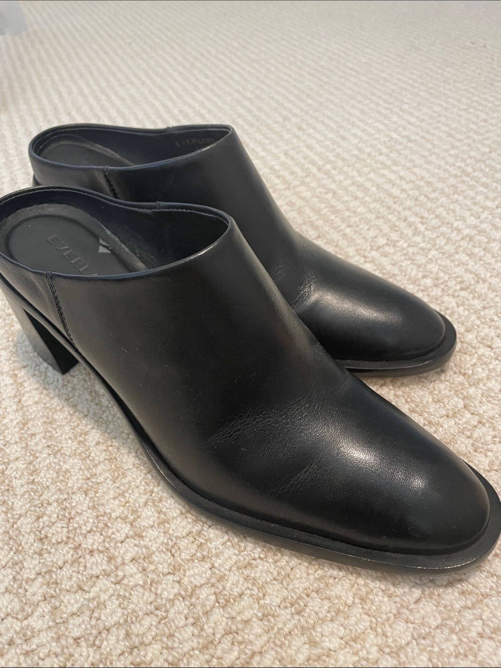 Everlane Black Leather Block Heel Mules